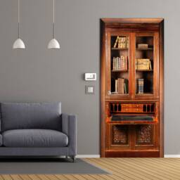 Door Wall Sticker Victorian Mahogany Secretaire Bookcase/ Bookcase Sticker/ Murals Vintage Decal - thumbnail 1