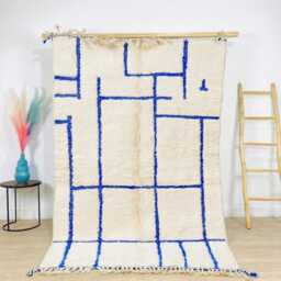 Blue Grid Pattern Beni Ourain Moroccan Rug, Handmade Wool Berber Shag Large Area Rug - thumbnail 3
