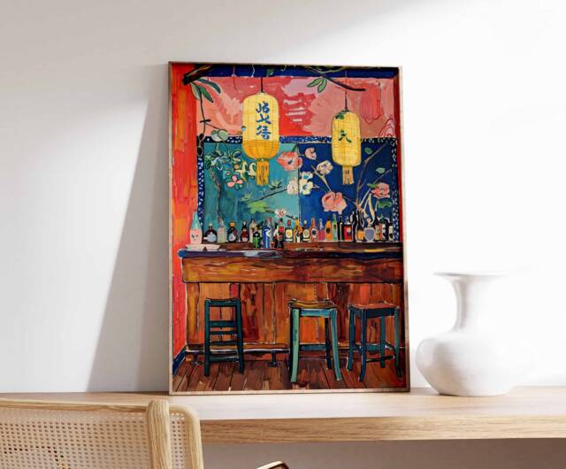 Japanese Izakaya Bar Poster, Tokyo Art, Print, Cocktail Asian Scene Decor - image 1