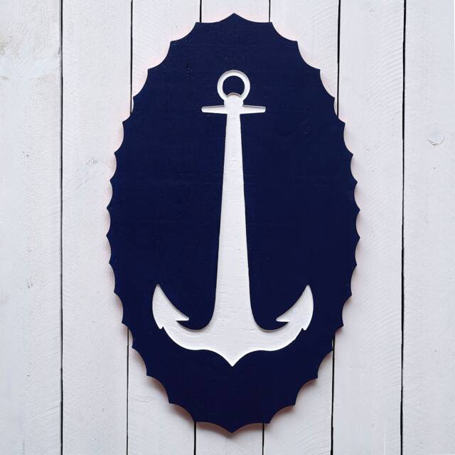 Scolloped Anchor Plaque Nautical Decor Outdoor Accent Preppy Wall Personalization Options - image 1