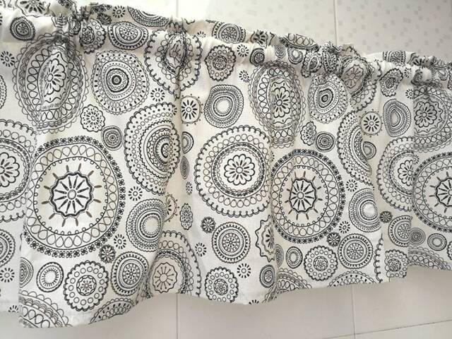 Cafe Curtain Window Valance Ruffled/Window Treatment/Kitchen/Kids Nursery, Children Playroom/Shower PanelGeometric Circle, Free Gift - image 1