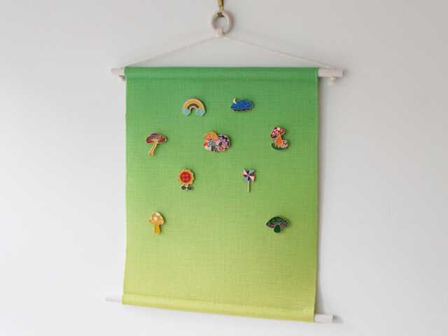 Green To Yellow Ombre Pin Banner - Wall Hanging - Enamel Display Collector Fabric Pennant - image 1