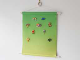 Green To Yellow Ombre Pin Banner - Wall Hanging - Enamel Display Collector Fabric Pennant - thumbnail 1