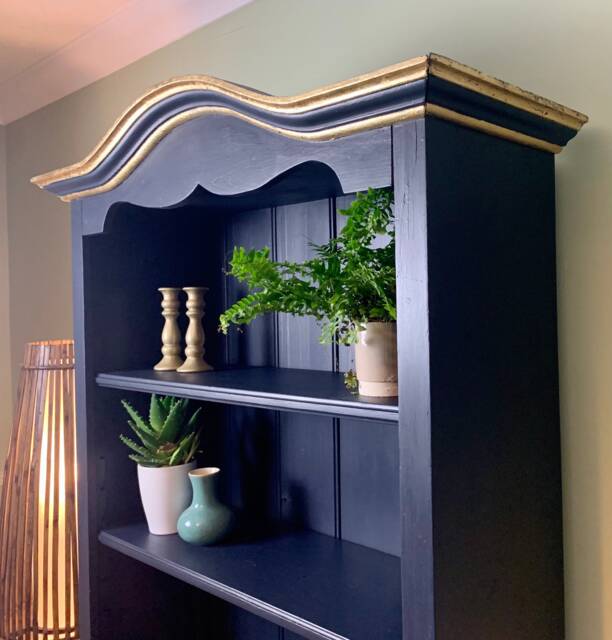 Made-To - Order Large Wooden Midnight Blue Bookcase With Gold Leaf Detail - image 1