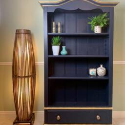 Made-To - Order Large Wooden Midnight Blue Bookcase With Gold Leaf Detail - thumbnail 3