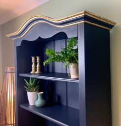 Made-To - Order Large Wooden Midnight Blue Bookcase With Gold Leaf Detail