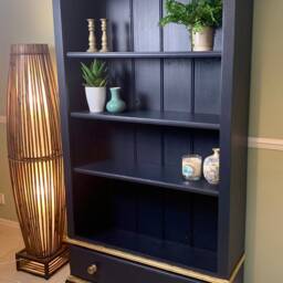 Made-To - Order Large Wooden Midnight Blue Bookcase With Gold Leaf Detail - thumbnail 2