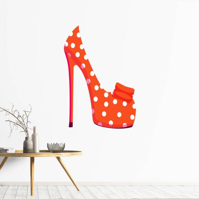 Women's Shoe Wall Sticker Vinyl Removable Red Polka Shoe Art Decals Shops, Home, Office Decor - image 1