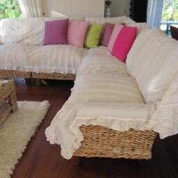 Ruffled L-Shaped Sectional Couch Cover - Cotton Sofa Throw, Pet Protector Nurdanceyiz - thumbnail 2