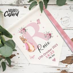 Personalised Peter Rabbit New Baby Gift - Birth Announcement New Baby Gift Nursery Flag Decor Girl - thumbnail 3