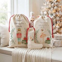 Personalised Fairy Christmas Santa Sack, Custom Nutcracker Stocking, Holiday Linen Gift Bag - thumbnail 1