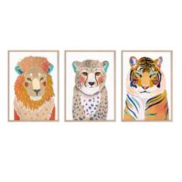 African Animal Print Set Of 3, Nursery Wall Decor, Safari Art, Living Room Kids Cheetah, Tiger, Lion - thumbnail 2