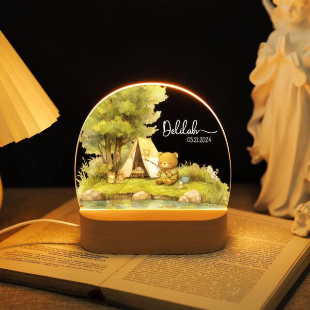 Personalized Night Light For Kids, Cut Bear Baby Girl Boy Gift, Led Lamps With Name Birthday, Baby Nursery, Bedroom Lamp, Newborn Gift - image 1