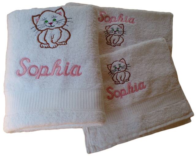 Towel Set Cat Embroidered With Name 3 Pieces - image 1
