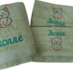 Towel Set Cat Embroidered With Name 3 Pieces - thumbnail 3