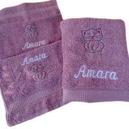 Towel Set Cat Embroidered With Name 3 Pieces - thumbnail 2