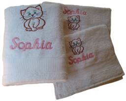 Towel Set Cat Embroidered With Name 3 Pieces - thumbnail 1