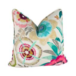 Harlequin - Komovi Azalea/Fern Lagoon Joyful Floral Self-Piped Cushion Cover Throw Pillow Handmade Designer Home Decor - thumbnail 1