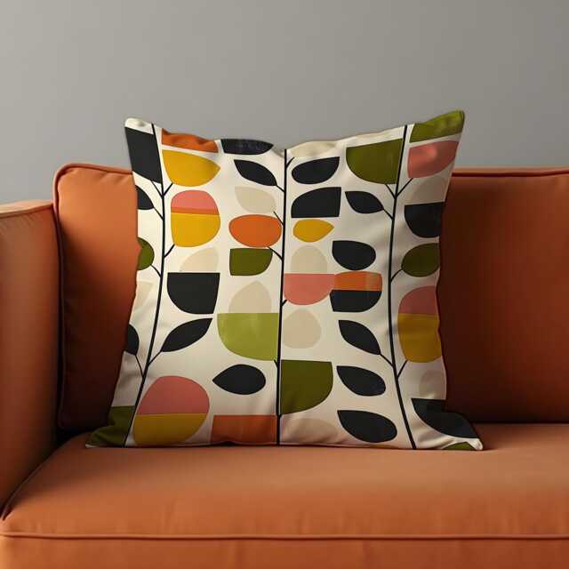 Mid Century Modern Leaf Print Cushion Cover, Retro Scandinavian Style Pillow Case, Abstract Geometric Shapes Living Room & Bedroom Decor - image 1