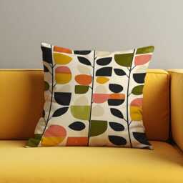 Mid Century Modern Leaf Print Cushion Cover, Retro Scandinavian Style Pillow Case, Abstract Geometric Shapes Living Room & Bedroom Decor - thumbnail 2