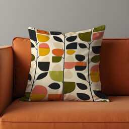 Mid Century Modern Leaf Print Cushion Cover, Retro Scandinavian Style Pillow Case, Abstract Geometric Shapes Living Room & Bedroom Decor - thumbnail 1