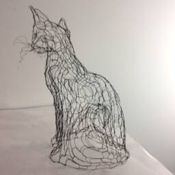 Wire Sculpture Cat Life Size 3D Kitty By Elizabeth Berrien, Internationally Acclaimed Wire Sculptor - thumbnail 2