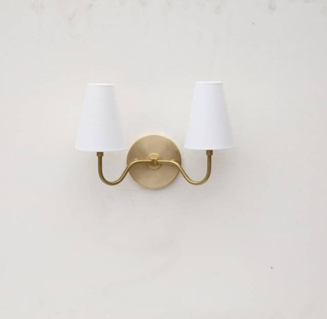 Brass Wall Sconce - Light With Linen Shade - Minimal Sconce Light, Ul Listed, Lj, No.0330 - image 1