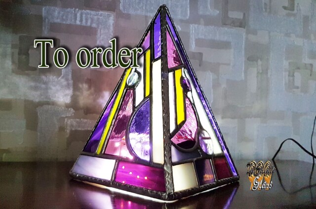 stained Glass Pyramid Lamp Sacred Geometric Bedside Light - image 1