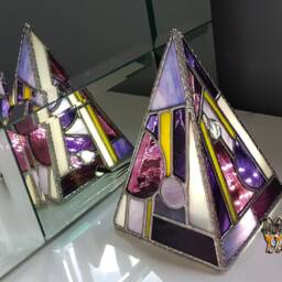 stained Glass Pyramid Lamp Sacred Geometric Bedside Light - thumbnail 2