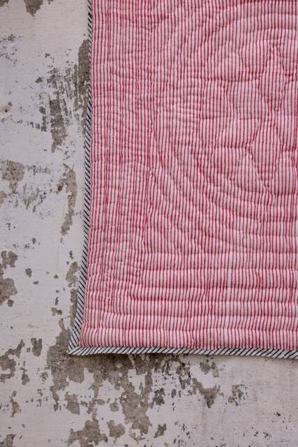 Handmade Block Print Baby Quilt Red & Cream Stripes, Personalized Cotton Blanket - image 1