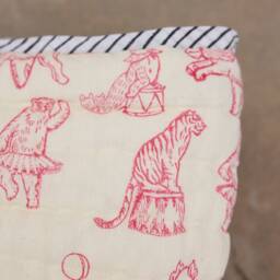 Handmade Block Print Baby Quilt Red & Cream Stripes, Personalized Cotton Blanket - thumbnail 3