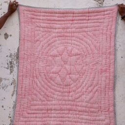 Handmade Block Print Baby Quilt Red & Cream Stripes, Personalized Cotton Blanket - thumbnail 4