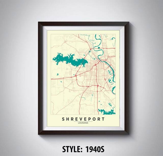 Shreveport La Map Art Print Vintage Style Travel Poster - image 1
