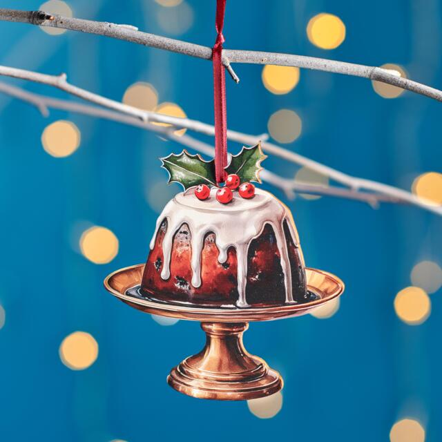 Traditional Christmas Pudding Tree Hanging Decoration, Birch Plywood Ornament, Christmas, Handcrafted Decoration