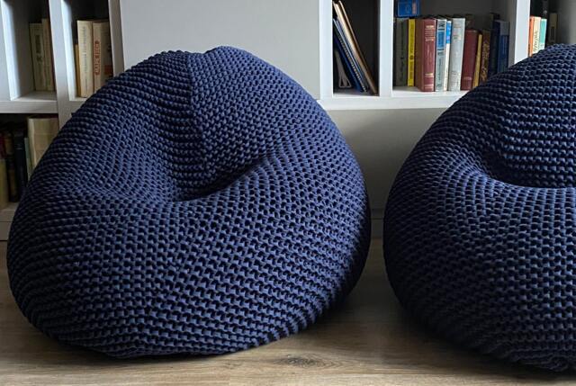Adult Bean Bag Chair, Navy Blue Large Floor Pillow, Filled, Ready For Use - image 1