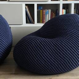 Adult Bean Bag Chair, Navy Blue Large Floor Pillow, Filled, Ready For Use - thumbnail 2