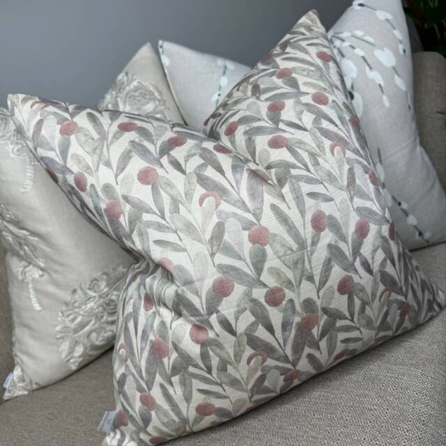 Decorative Pillow Cover Leaf Design Cushion Cover, Sanderson Fabric, Purple-Plum Countryside Decor, Sofa Scatter - image 1