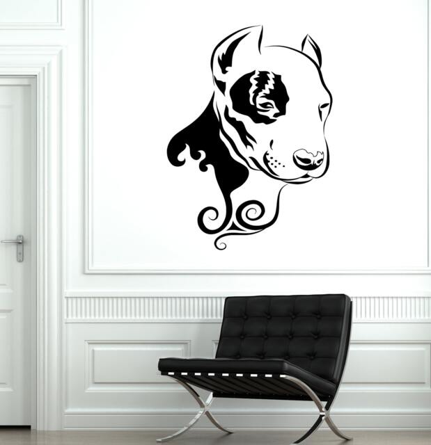 Wall Decal Dog Pit Bull Animal Floral Ornament Tribal Mural Vinyl 1710Dz - image 1