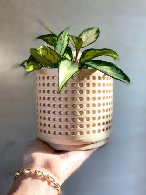 "Wood Modern Planter ""Perforated Natural" - image 1
