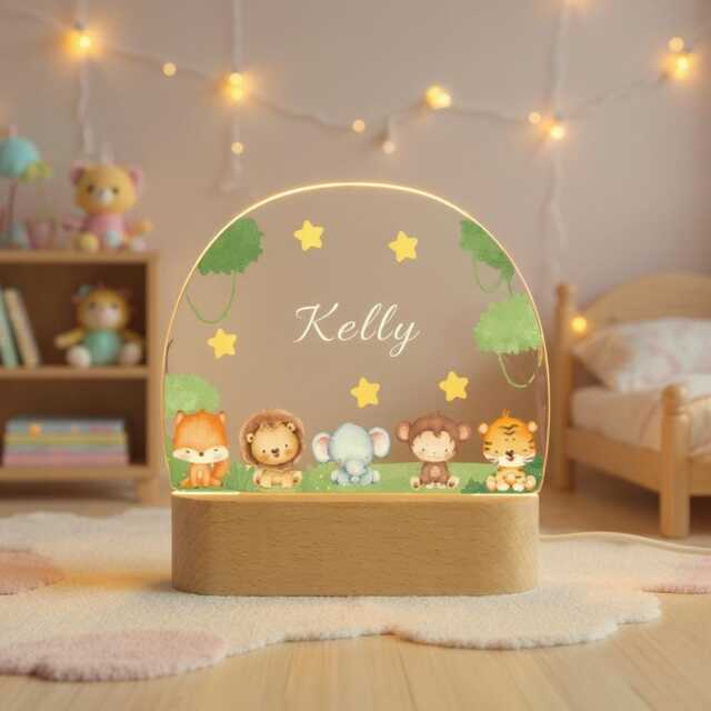 Baby Birthday Gift Led Animal Lamp, Personalised Toddler Night Light, Nursery Table Safari Jungle Animals Easter Gifts For Kid - image 1