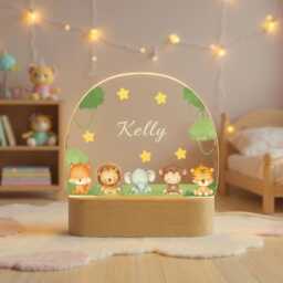 Baby Birthday Gift Led Animal Lamp, Personalised Toddler Night Light, Nursery Table Safari Jungle Animals Easter Gifts For Kid - thumbnail 1
