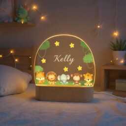 Baby Birthday Gift Led Animal Lamp, Personalised Toddler Night Light, Nursery Table Safari Jungle Animals Easter Gifts For Kid - thumbnail 2