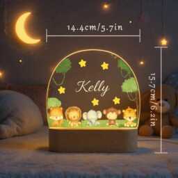 Baby Birthday Gift Led Animal Lamp, Personalised Toddler Night Light, Nursery Table Safari Jungle Animals Easter Gifts For Kid - thumbnail 3