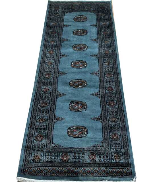 2.6x7 Gray Color Bokhara Rug - 0.80x210 cm Hallway Stairs Bukhara Runner Woolen Afghan Silver - image 1