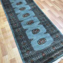 2.6x7 Gray Color Bokhara Rug - 0.80x210 cm Hallway Stairs Bukhara Runner Woolen Afghan Silver - thumbnail 2