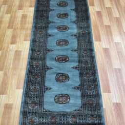 2.6x7 Gray Color Bokhara Rug - 0.80x210 cm Hallway Stairs Bukhara Runner Woolen Afghan Silver - thumbnail 3