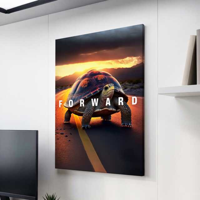 Forward Turtle Quote Animal Hustle Motivational Inspirational, Framed Canvas Wall Art Poster Print, Home Office & Room Decor, Gift Idea - image 1