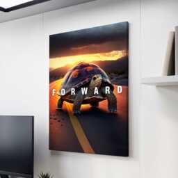 Forward Turtle Quote Animal Hustle Motivational Inspirational, Framed Canvas Wall Art Poster Print, Home Office & Room Decor, Gift Idea - thumbnail 1