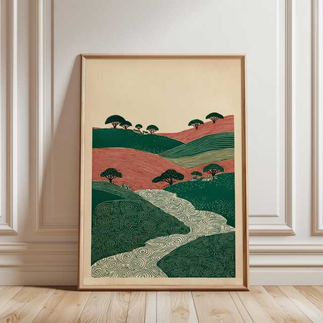 Abstract Landscape Poster, Rolling Hills Art Print, Minimal Nature Illustration - image 1