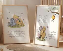 2x Winnie The Pooh Nursery Prints, Wall Art, Bear Baby Child Kids Decor, Room Eeyore & Piglet Posters - thumbnail 1